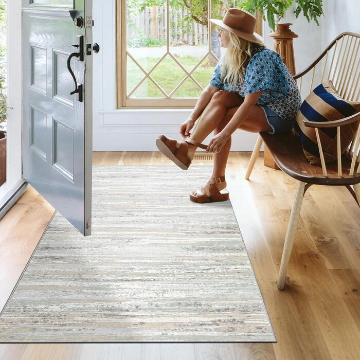 Килимова доріжка для коридору, 80x150 см, легкий кухонний килимок з коротким ворсом, можна прати, нековзка кухонна доріжка, килимок для коридору, бежева килимова доріжка для вітальні, кухні, коридору, входу, балкону, бежево-сіра, 80 x 150 см (прямокутна)