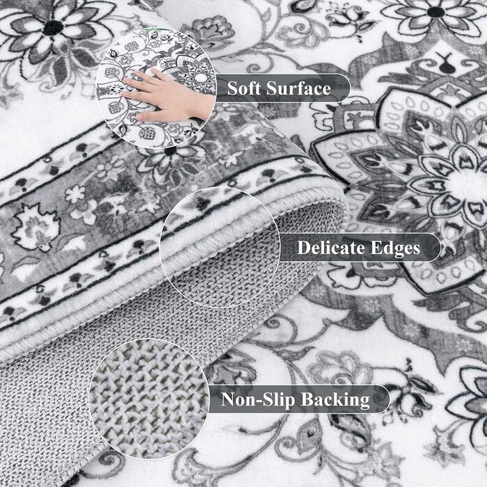 Кухонний килимок 60 x 180 см, високоякісний нековзний килимок для передпокою, традиційний довгий килимок, який можна прати, ретро, м&39який килимок для вітальні, офісу, коридору, сірий, 60 x 180 см