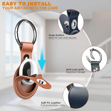 Уп AirTag Pendant PU Leather - Стійкий до подряпин чохол для брелока AirTag з оригінальними кнопками - Захисний чохол для Air Tag