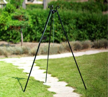 Поворотний штатив для гриля Cook King з комплектом рукоятки та ланцюга Складана сталева рама Чорний Регулювання висоти за допомогою рукоятки Для вогнища або багаття Ручна робота в Європі Висота 180 см