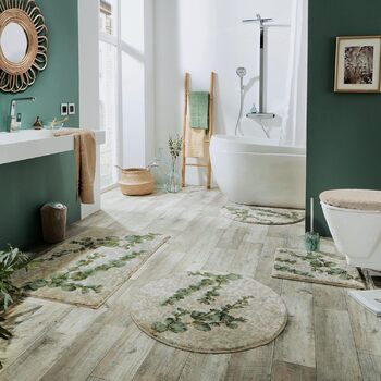 Килимок для ванної Erwin Mller, килимок для ванної, килимок для ванної з листям евкаліпта зеленого кольору, круглий розмір 80 см Ø - нековзний, м&39який та пухнастий, підходить для теплої підлоги, зелений 80 см (круглий)