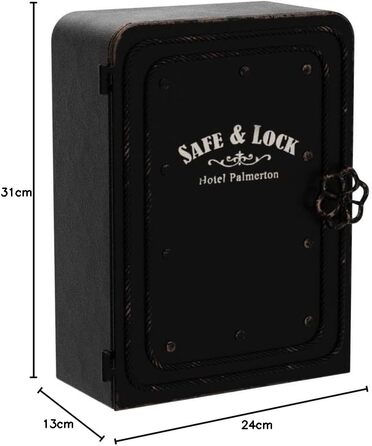 Сейф-скринька для ключів Kare Design, чорний, 324x13 см, шафа для зберігання, з 6 гачками, сталевий корпус, вінтажний, для вхідної зони