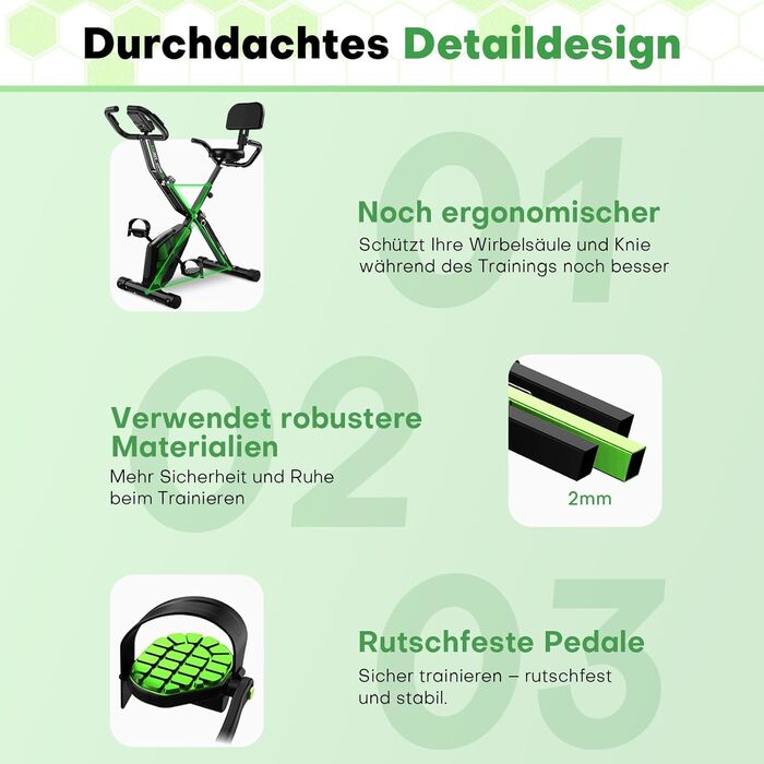 Новий велотренажер 2026 року, складаний домашній тренажер з регульованим магнітним опором, додатковий комплект ергометра для дому з надзвичайно тихою роботою, РК-монітор, вантажопідйомність 150/160 кг, чорний/зелений домашній тренажер 3-в-1