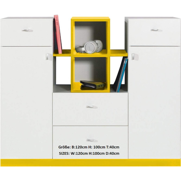 Ліжко-горище/двоярусне ліжко, композиція MOBI System 20 з письмовим столом і шафою. Комплект дитячих меблів. (білий/жовтий)