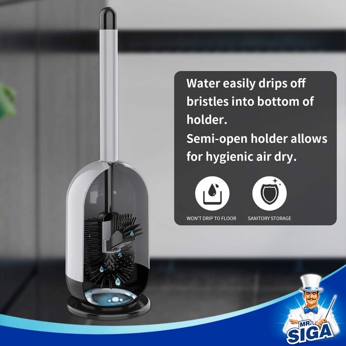 Щітка для туалету з тримачем,Щітка для туалету з м'якою щетиною, сіра та чорна, сіра,чорна