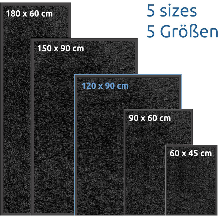 Килимок для бруду GEAR сірого кольору 5 розмірів для використання всередині та зовні приміщень, протиковзкий килимок для дверей, килимок для очищення, що миється, нековзний, гумовий край, 150x90, 120x90, 180x60, 90x60, 60x45 см, килимок для дверей 120 x 9