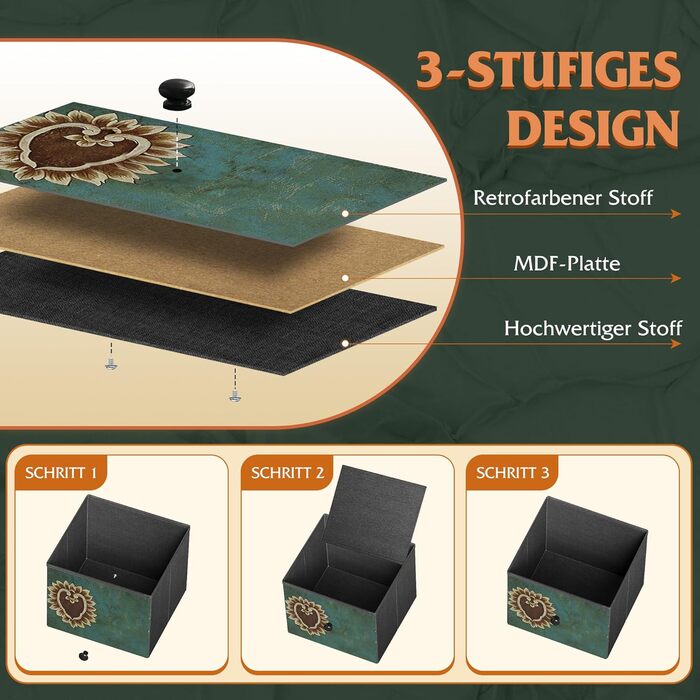 Комод WLIVE з 5 тканинними шухлядами, комод для спальні, комод для вітальні, з міцним сталевим каркасом, богемний стиль 29,8 Г x 100 Ш x 63,7 В см (5 шухляд) зелений