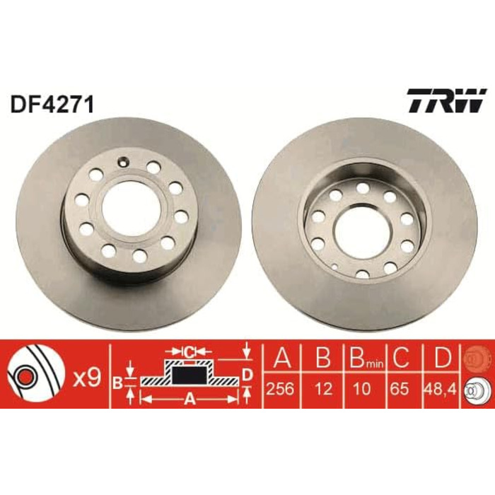 Комплект гальмівних дисків TRW DF4271 (2 шт.) для VW Rabbit V (1K1) 2003-2010, задня вісь та інші моделі