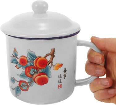 Емальована кружка Ciieeo Vintage Coffee Cup з кришкою, товстостінна емальована кружка для пиття, портативна чашка для води на відкритому повітрі для кемпінгу, офісу та дому