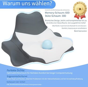 Подушка для шиї FATIVO з піни з пам&39яттю форми, ортопедична подушка-метелик, ергономічна подушка для голови, подушка для сну на боці, спині та животі