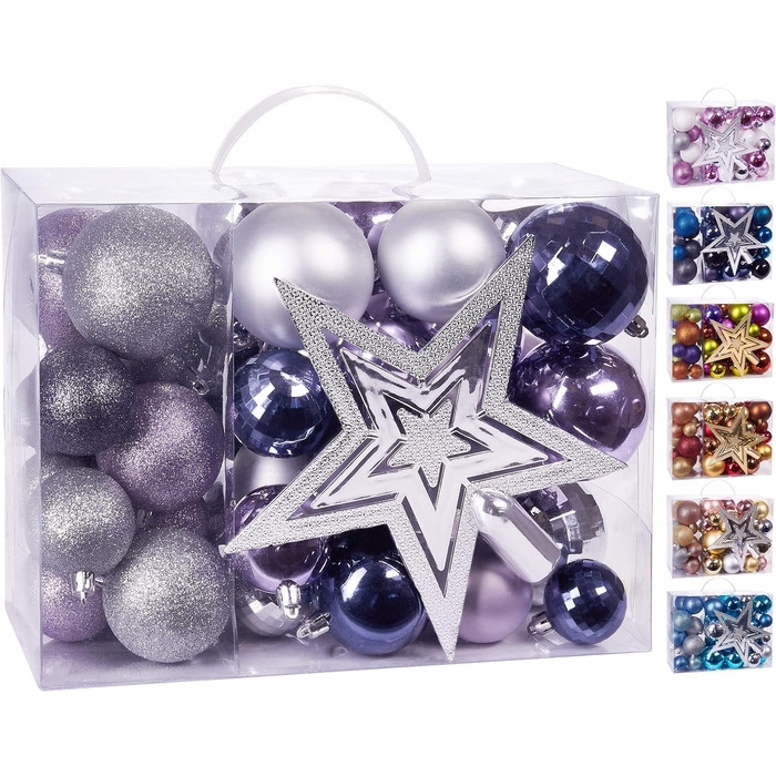 Набір різдвяних кульок 50 предметів фіолетові та срібні BRUBAKER