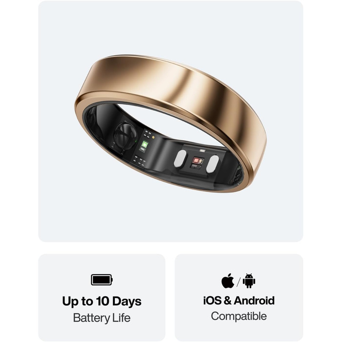 Ультратонке смарт-кільце зі штучним інтелектом, 10-денний час роботи від батареї, трекер сну/стресу/серцевого ритму, смарт-кільця для чоловіків, водонепроникність IP68, сумісність з iOS та Android (Dune Gold, 9) 9 Gold, 2 Air