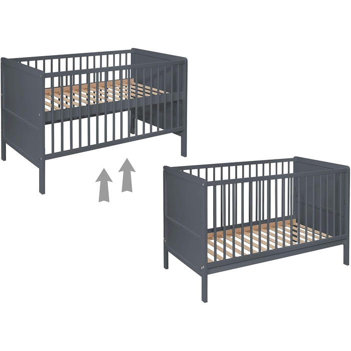 Дитяче ліжко Nelly 120x60 см Дитяче ліжко Сірий колір Бук Регульована висота у 2 напрямках 3 знімні перекладини Сертифіковано EN 716