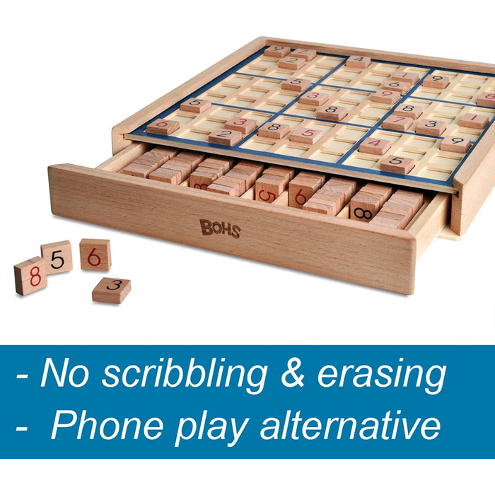 Дерев&39яна настільна гра судоку BOHS з висувним ящиком - з книгою зі 100 головоломок судоку для дорослих - настільна іграшка-голо