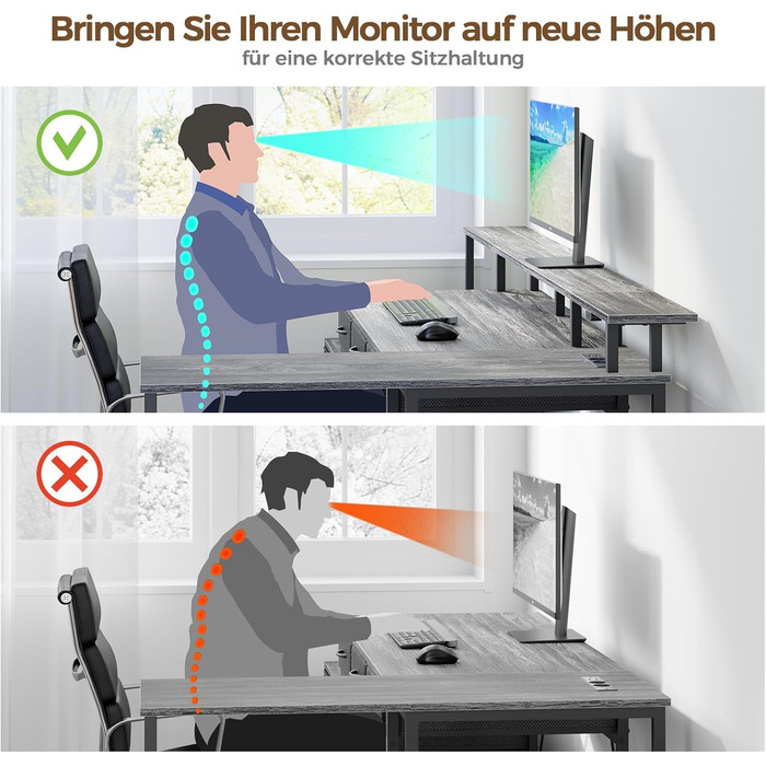 Г-подібний стіл Rolanstar з шухлядами, двосторонній ігровий стіл з розеткою, світлодіодним освітленням та підставкою для монітора, комп&39ютерний стіл 163 см для офісу, кабінету, спальні, сірий