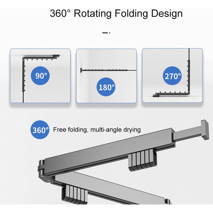 Вішалка для одягу для настінного кріплення, висувна вішалка для одягу з гачками, обертається на 360, складається втричі, вішалка д