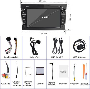 Автомобільна стереосистема AWESAFE Android 12 для Opel 2 DIN Radio з Navi, Carplay підтримує DAB WiFi Bluetooth MirrorLink 7-дюймовий екран FM-радіо - чорний Android Black 232 ГБ