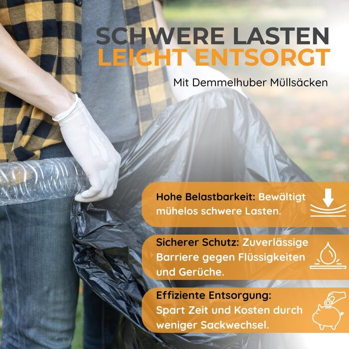 Літрові надзвичайно міцні та стійкі до розривів сміттєві мішки, товщиною 75 мкм, для дому, саду, промисловості та громадського харчування, від Demmelhuber (6 рулонів), 150-