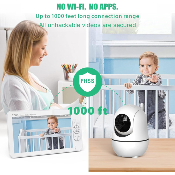 Камера радіоняні Matosio, відеоняня, великий РК-екран 7 дюймів HD, дитяча камера 355 PTZ, нічне бачення, функція VOX, акумулятор 4