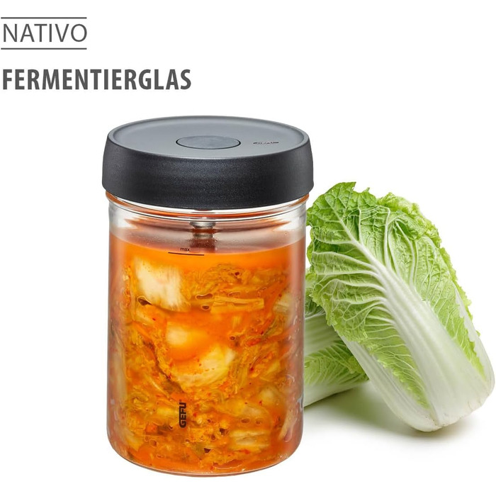 Банка для бродіння GEFU NATIVO 1 літр, включаючи вагу, банка для бродіння з вагою та кришкою, прозора, для маринування, бродіння 1 літр (без товкача та щипців)