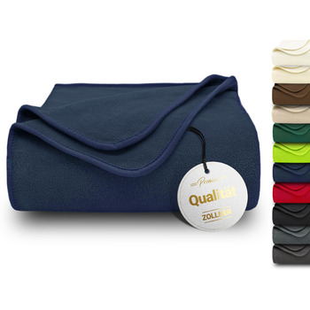 Флісова ковдра ZOLLNER 130x170 см - м&39яка та міцна флісова ковдра - можна прати при температурі до 95C - високоякісна підкладка - антистатичний матеріал - поліестер - темно-синього кольору - сертифікований Oeko-Tex