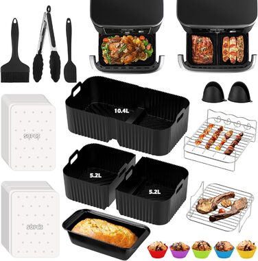 Аксесуари для фритюрниці FTUREERA для фритюрниці Ninja Foodi AF500EU 10.4 л, аксесуари для фритюрниці 116 шт. для ніндзя, включаючи силіконову форму, решітку для гриля, папір для випічки, силікон для форми для випічки