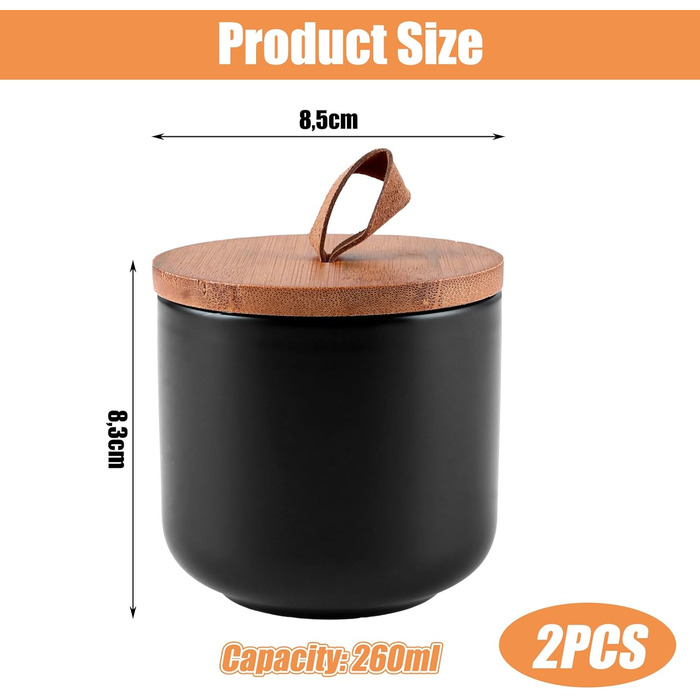 Скляні керамічні банки з кришками, керамічні контейнери для зберігання об&39ємом 260 мл/9 унцій, контейнери для зберігання продуктів з ручками, чорні цукорниці, контейнери для кавових зерен, цукру, чаю, 2