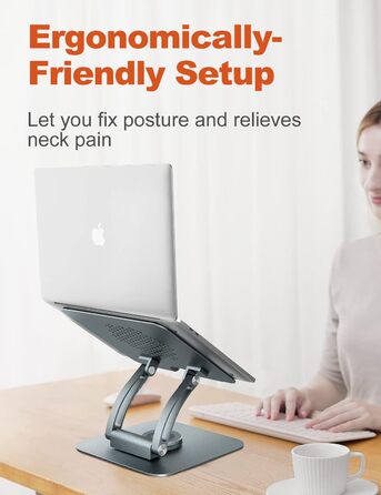 Підставка для ноутбука tounee з поворотним механізмом на 360, ергономічна, регульована по висоті. Підвищення для ноутбука на стіл, стійка для роботи стоячи. Сумісна з ноутбуками 1017 дюймів, сірого кольору.