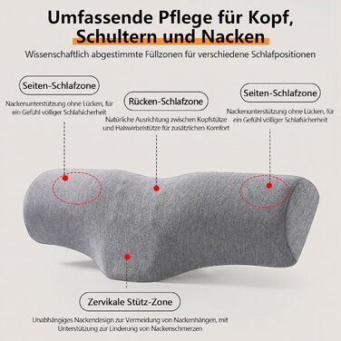 Ортопедична подушка для шиї, подушка з піни з ефектом пам&39яті, ергономічна подушка для підтримки шиї з масажними точками та посиленою бічною підтримкою, для сну на боці, спині та животі, сіра