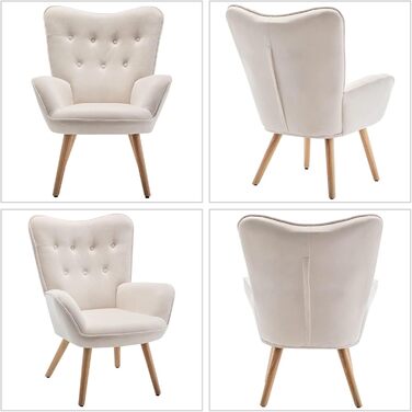 Крісло HollyHOME з підніжкою та підставкою для ніг, крісло з підставкою для ніг, крісло для вітальні та спальні, оксамитове крісло-реклайнер, крісло для читання, крісло для відпочинку, крісло, бежевий