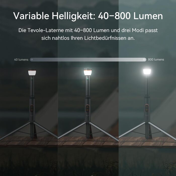 Телескопічний та складаний кемпінговий ліхтар, 800 люмен, водонепроникний IP65, з пультом дистанційного керування та магнітною основою, перезаряджається через USB, регульована висота зовнішнє освітлення для пригод, кемпінгу, аварійного освітлення