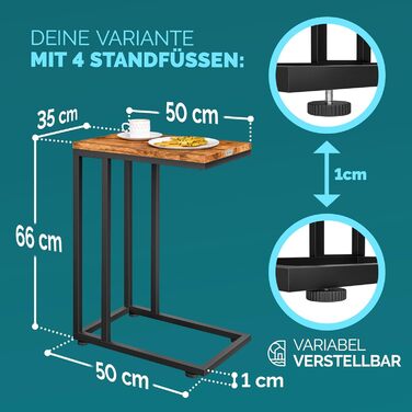 Дерев&39яний журнальний столик Casaria, чорний, вантажопідйомність 40 кг, висота 70 см, 50x35 см, маленький столик на колесах, журнальний столик для ноутбука, С-подібна тумбочка для вітальні, металевий каркас, чорний/коричневий