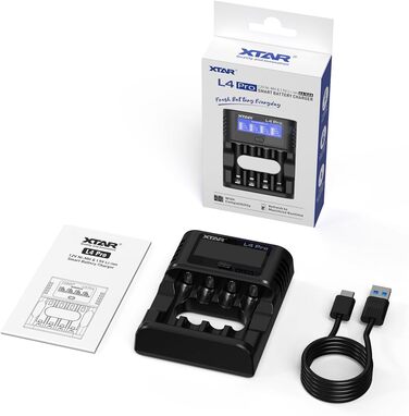 Інтелектуальний багатофункціональний зарядний пристрій XTAR L4 Pro, захист від надмірного розряду Сумісний з нікель-металгідридними акумуляторами типу AA/AAA 1,2 В та літій-іонними акумуляторами 1,5 В, забезпечує швидку зарядку