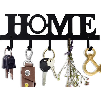Настінна вішалка для ключів 5 гачків, декоративна, легка установка, легована сталь, чорна, тримач для ключів для декору настінного