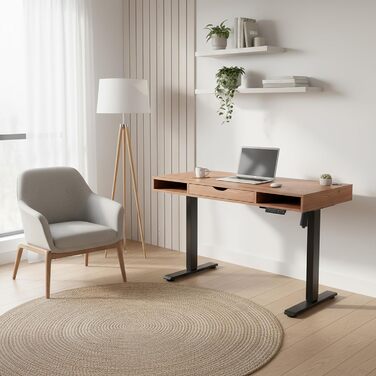 Робочий стіл у стилі Worktime 120x60 см Робочий стіл з електричним регулюванням висоти, функцією пам&39яті, зворотним відліком часу стоячи, USB-хабом, шухлядою та відділеннями для зберігання, дуб/чорний