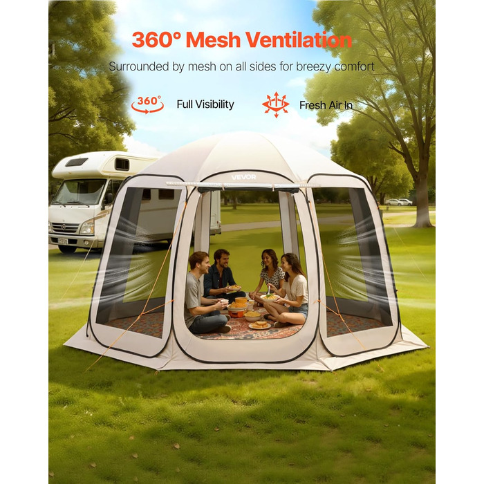 Намет-будинок VEVOR, 3 x 2,8 м, 4-8 осіб, розкладний намет для забезпечення приватності, портативний, екранований, з сумкою для перенесення, сітчастими бортами, кілками для землі, для саду, патіо, заднього двору, активного відпочинку на свіжому повітрі, б