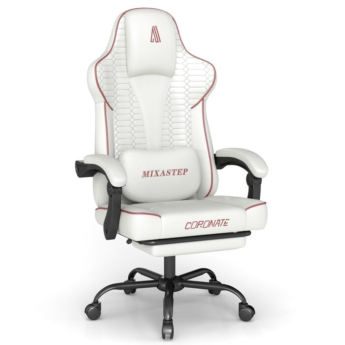 Ергономічне ігрове крісло, офісне крісло з підставкою для ніг, регульоване по висоті та гойдалкою, надзвичайно широке сидіння (51 см), ергономічна поперекова опора, вантажопідйомність до 150 кг