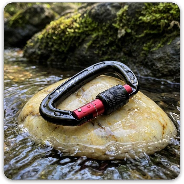 Карабін FresKaro 25kN, чорний, гвинтовий затвор, сертифікований CE карабін для спуску на мотузці, повідці для собак, великий, надзвичайно міцний 2550 кг, легкий, стійкий до іржі, міцний, матеріал авіаційний алюміній 7075, чорний - 2 шт.