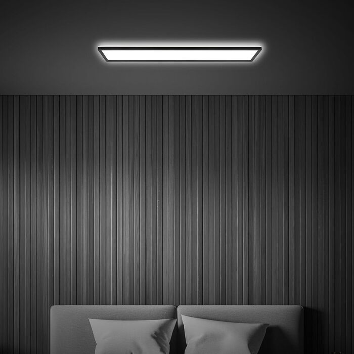 Стеля LED-панель BRILONER 98x20 см, 36Вт 4800лм, з непрямим світлом, ультратонка (3 см), нейтральний білий колір, чорна прямокутна люстра для вітальні та кухні