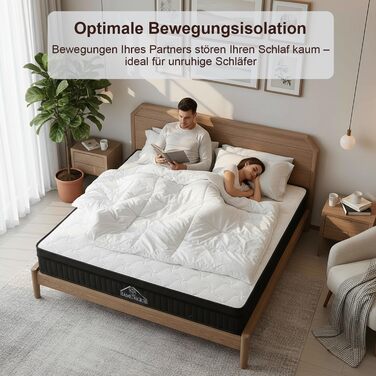 Матрац 140x200 см, висота 25 см, середньої жорсткості (H3), 7-зонний гібридний матрац, ортопедичний пружинний матрац з комфортною піною, дихаючий, що знімає тиск 140x200x25