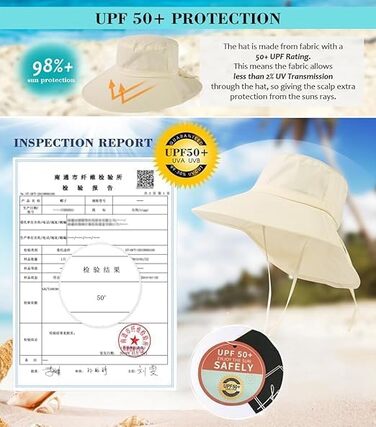 Жіночий сонцезахисний капелюх від бавовни UPF 50 із захистом від сонця та захистом шиї для жінок із широкими полями, складний, бежевий, розмір L