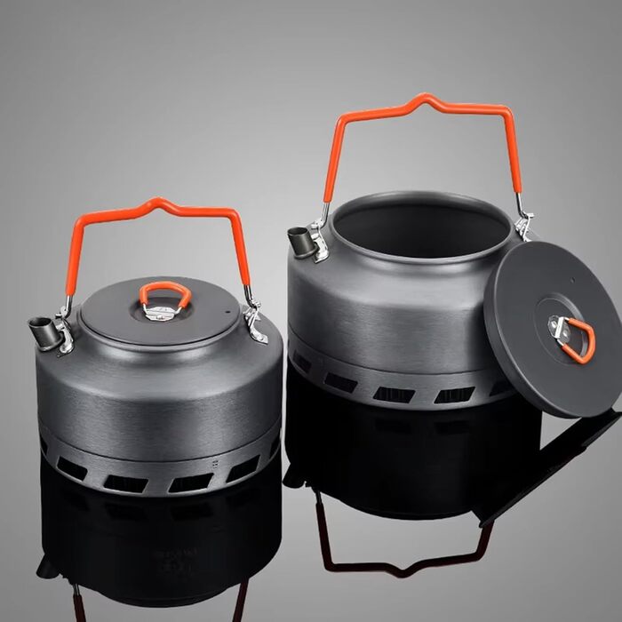 Чайник для кемпінгу на відкритому повітрі, алюмінієвий сплав, чайник для походів на відкритому повітрі, чайники для кемпінгу, кавники, портативні кемпінгові горщики з алюмінієвого сплаву з кришкою, намет, 1,1 л