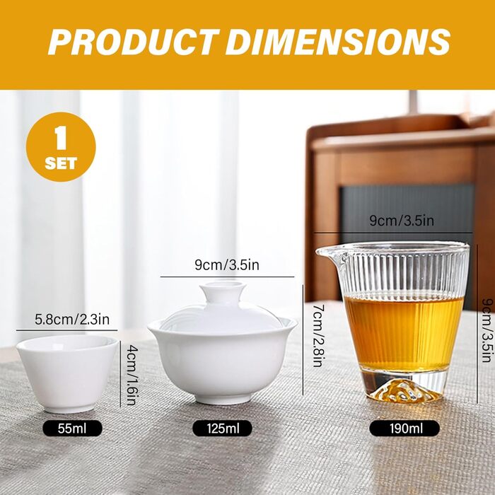 Чайний сервіз Гайвань, портативний керамічний набір для чаювання в стилі Гунфу з сумкою для зберігання, ідеальний для дому, подорожей, пікніків та декору.