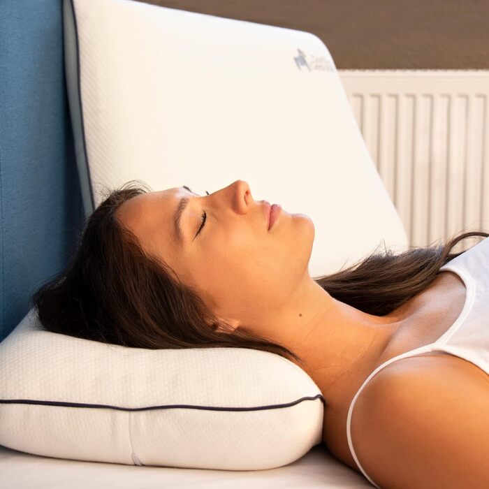 Маленька ортопедична дорожня подушка класу люкс, подушка для голови з піни з ефектом пам&39яті, подушка для підтримки шиї, подушка для сну на боці, ергономічна подушка для шиї, подушка проти хропіння (42x33x11 см) Біла 42 x 33 x 11 см