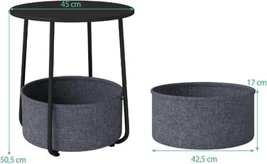 Круглий журнальний столик LIFEZEAL, сучасний столик для вітальні зі знімним кошиком для зберігання з тканини, тумбочка, маленький столик для вітальні, спальні, офісу (чорний темно-сірий)