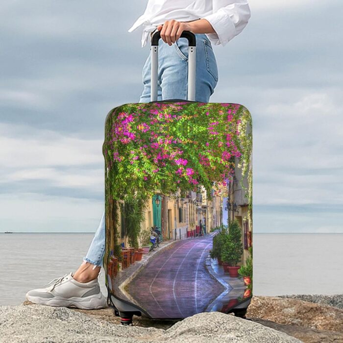 Чохол для валізи Весняний сад з принтом, еластичний захист від подряпин та пилу, чорний, розмір 95