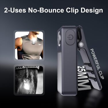 Акумуляторні бігові ліхтарі з USB-C, 3 рівні яскравості, покращені 2-в-1 ліхтарі з кліпсою, водонепроникні компактні світлодіодні ліхтарі IPX7 для вечірніх прогулянок, бігу, роботи, кемпінгу (чорний) дизайн, 2