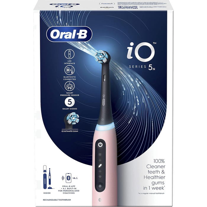 Електрична зубна щітка Oral-B iO 5N з акумуляторною ручкою, 1 насадкою для щітки та дорожнім кейсом, розроблений Braun iO5 N Pink