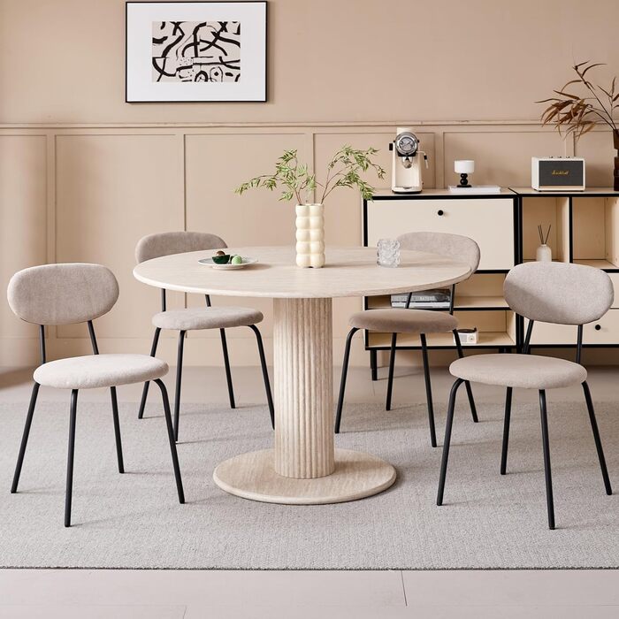 Круглий обідній стіл з циліндричними ніжками, під мармур, сучасний мінімалістичний обідній стіл для вітальні або кухні, 115 x 115 x 75 см Жовтий травертин