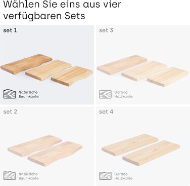 Комплект настінних дерев&39яних полиць LAMO Manufaktur з 3 предметів із прихованим кріпленням 40/35/30 см Настінна полиця виготовлена зі 100 справжнього дерева Підвісна полиця для вітальні, комплект настінних полиць 1, колір Live Edge, рустикальний, компл